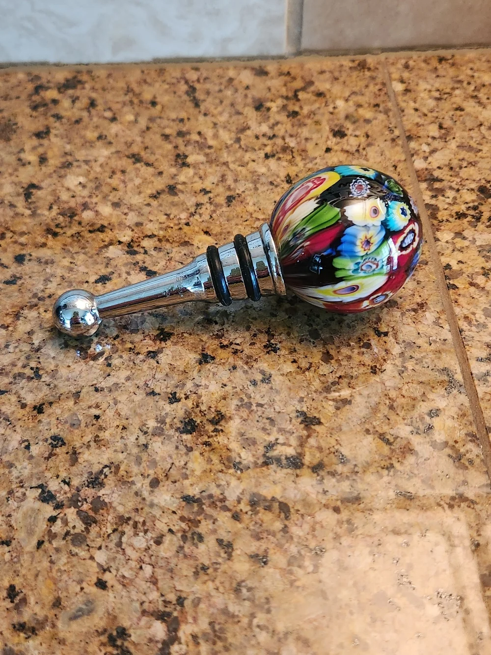 Handcrafted Multicolor Floral Glass Bottle Stopper/Topper.